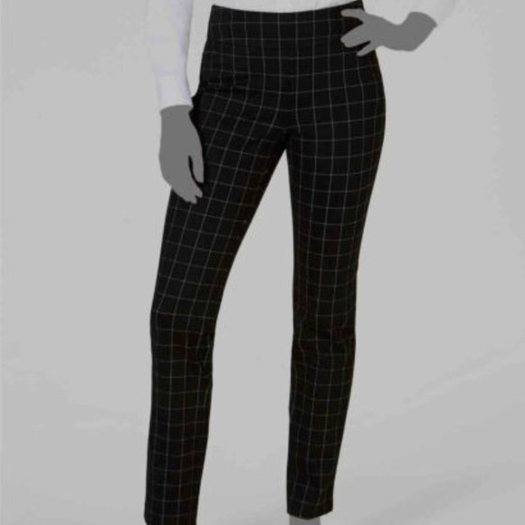 Charter Club Cambridge Slim Plaid Pants  Gently Worn - Black - Size 10 Petite - Picture 3 of 5